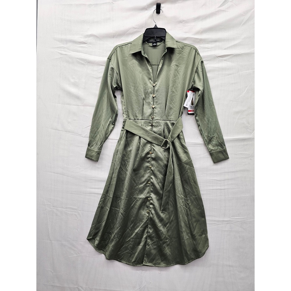 French Connection Womens‎ Long Shirt Dress Olive Polyester Casual Size XS